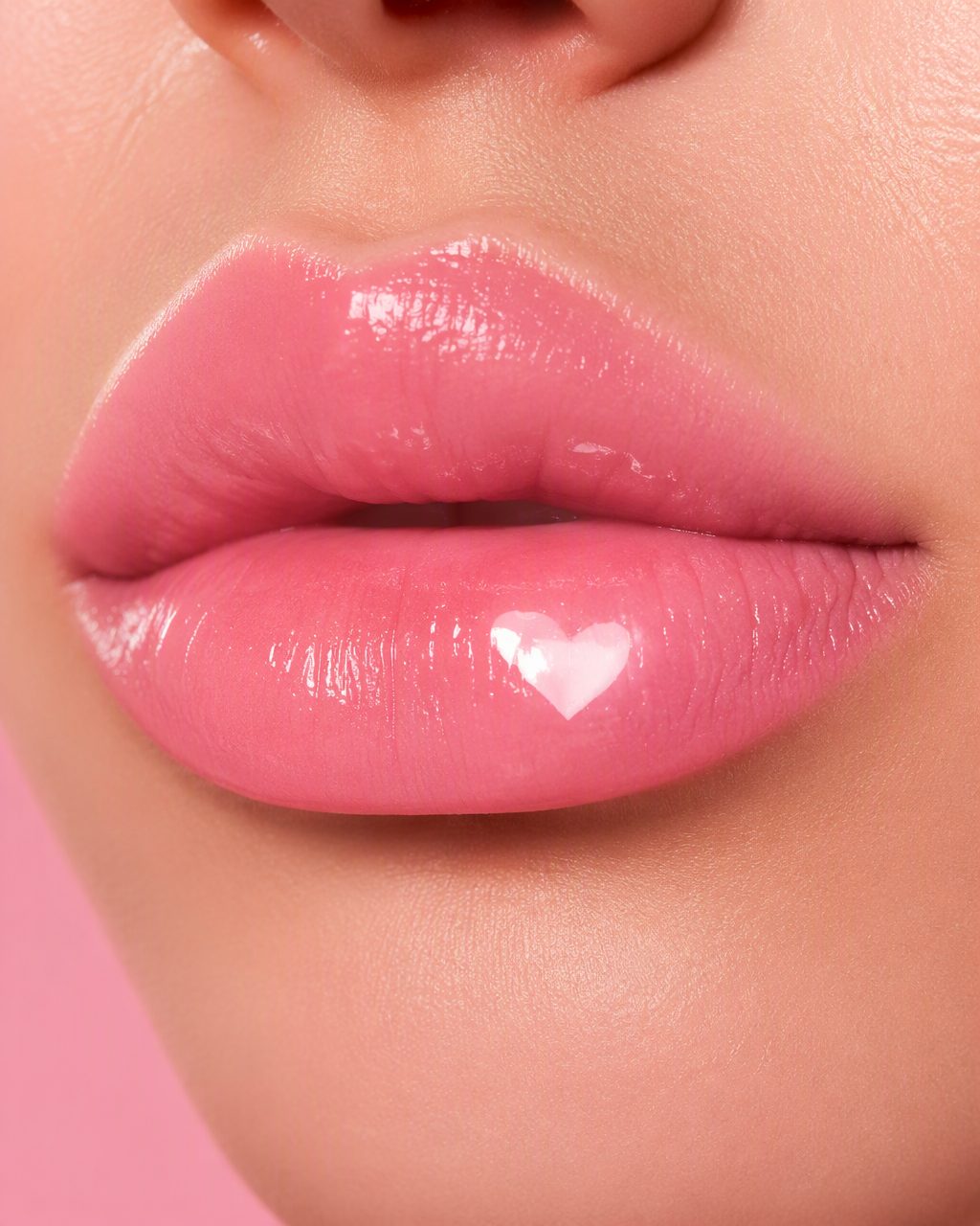 Lips wearing glossy bunny pink gloss